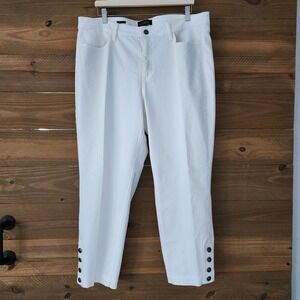 NEW Talbots Flawless Five-Pocket White Capri Pants Curvy Fit Button Detail Sz 18